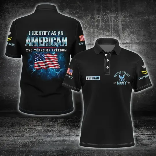 Custom Name US Navy 250th Anniversary AOP 3D Polo Full Size