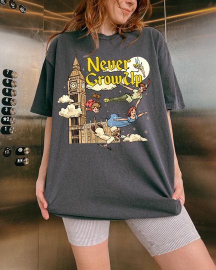 Discover Retro Disney Peter Pan T-Shirt with Tinker Bell, Wendy, John, Michael & Flight to Neverland