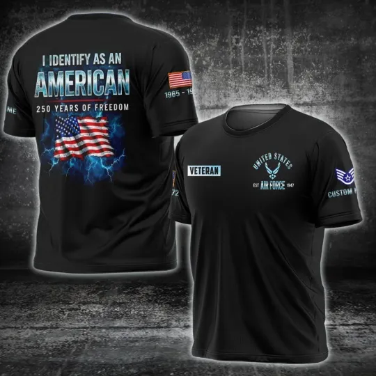 Discover Custom Name US Air Force 250th Anniversary AOP 3D T-Shirt Full Size