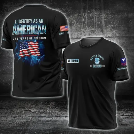 Discover Custom Name US Coast Guard 250th Anniversary AOP 3D T-Shirt Full Size