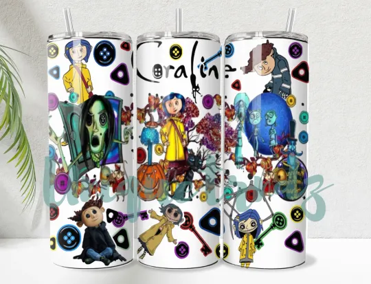 Coraline White Movie 20oz Insulated Stainless Steel Tumbler with Lid and Straw