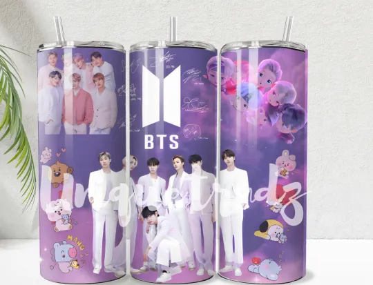 Discover BTS Korean Band 20oz Insulated Stainless Steel Tumbler with Lid and Straw