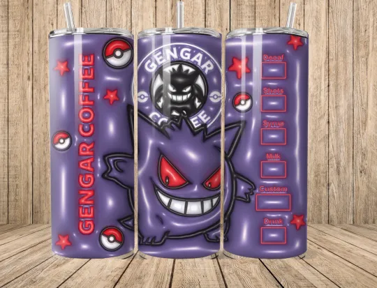 Discover PKM Gengar Coffee Tumbler 20oz Stainless Steel with Lid and Straw