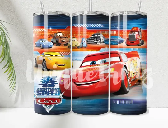 NWB Cars Lightning McQueen 20oz Insulated Stainless Steel Tumbler with Lid and Straw