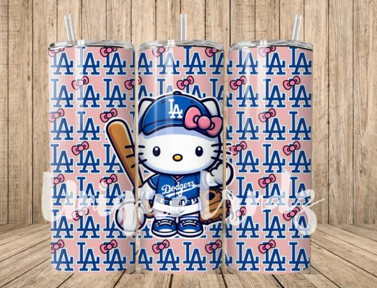 Discover Hello Kitty LA Dodgers Pink 20oz Insulated Stainless Steel Tumbler with Lid and Straw