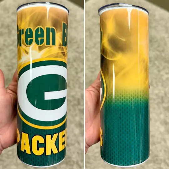 Green Bay Packers Football Stainless Steel Tumbler 20oz with Lid and Straw