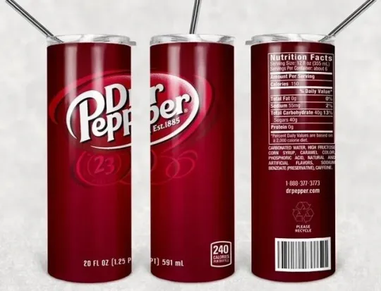Discover NEW DR PEPPER POP SODA CAN DRINK 20 OZ STAINLESS STEEL TUMBLER CUP + LID & STRAW