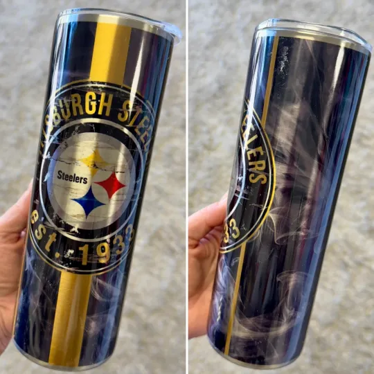 Discover NEW! SILVER PITTSBURG Steeler 20 OZ STAINLESS STEEL TUMBLER CUP +LID & STRAW