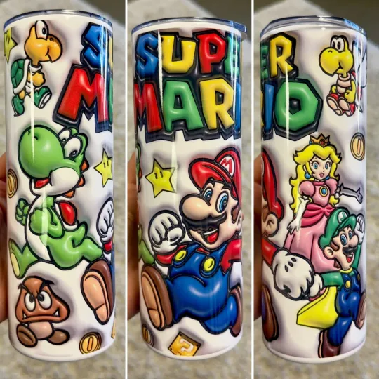 Discover * GAMER SUPER MARIO BROTHERS CART 20 OZ STAINLESS STEEL TUMBLER CUP +LID & STRAW