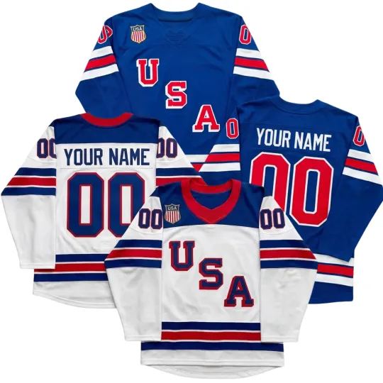 Discover Custom Name 2026 Team USA Winter Olympic Hockey Jersey White, Blue Size S-3XL