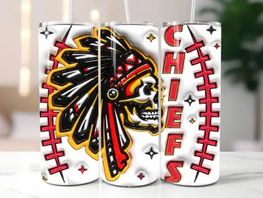 20 oz Stainless Steel Tumbler with Lid and Straw - KC Chiefs Football 3D Inflated Design