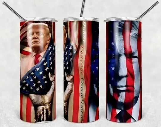 Discover TRUMP USA AMERICAN FLAG POLITICAL 20 OZ STAINLESS STEEL TUMBLER CUP +LID & STRAW