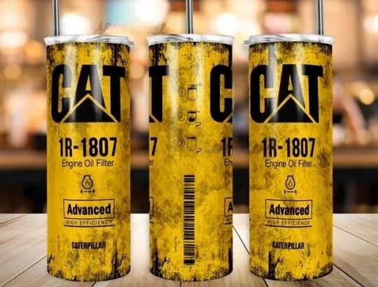 Discover CAT ENGINE OIL FILTER MECHANIC 20 OZ STAINLESS STEEL TUMBLER CUP +LID & STRAW