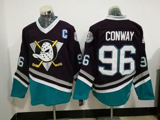 Discover Purple Mighty Ducks Men's Ice Hockey Jerseys #96 Charlie Conway All Stitched