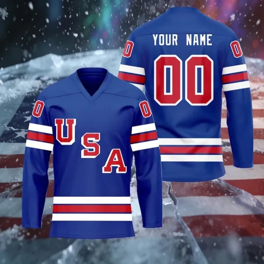 Discover Custom Embroidery Ice Hockey Jersey Name Number All Printed Team Usa 2026