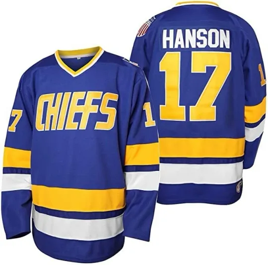 Discover Hanson Charlestown Chiefs Jersey #17 Slap Shot Movie Hockey All Printed Blue