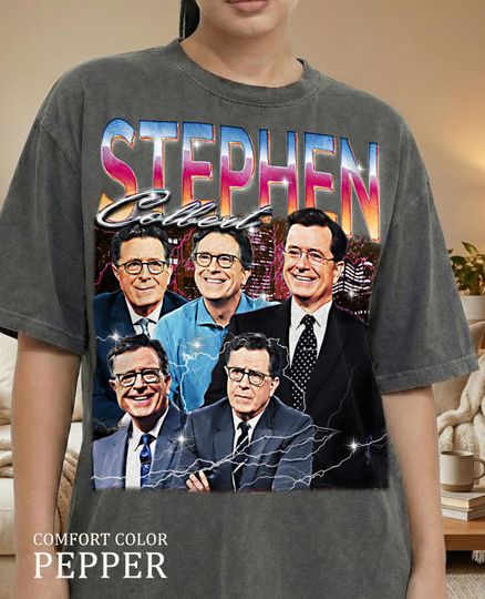 Discover Stephen Colbert 90s Vintage Retro T-Shirt, Late Night Host Graphic Tee, Comedy TV Legend Fan Gift