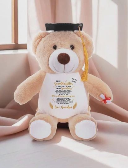 Discover Personalized Graduation Stuffed Bear with Belly Print and Poem from Grandpa Angel for Granddaughter - Graduation Gift