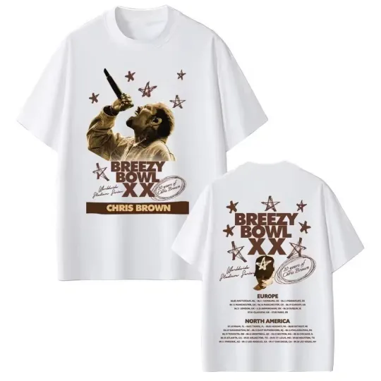 Discover Chris Brown Breezy Bowl XX Tour 2025 Double Sided T-Shirt