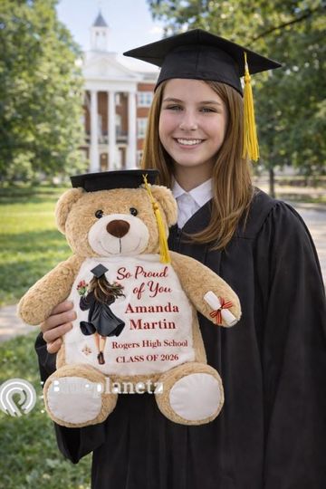 Personalized Graduation Teddy Bear with Name, School, and Year - Class of 2026 Keepsake
