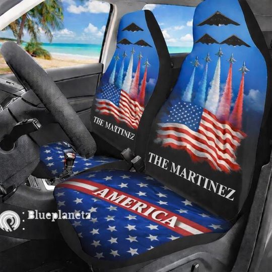 Discover Custom America 250th Anniversary B2 Aircraft Car Seat Cover, Personalized Name Patriotic Plane Car Seat Cover, July 4th 2 pc Car Accessories