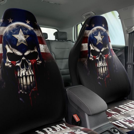 Discover Skull US Veteran Car Seat Covers: Military American Flag Auto Decor
