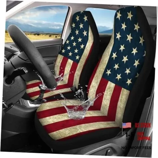 Discover Auto Washable, Breathable Seat Cover, Universal Car Front Seats Retro USA Flag