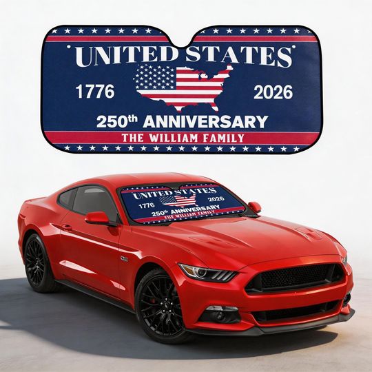 Discover Personalized 250th Anniversary USA Car Sunshade, Patriotic Family Name Windshield Cover