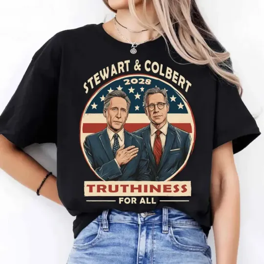Discover Jon Stewart & Stephen Colbert 2028 T-Shirt Funny Political Satire Tee