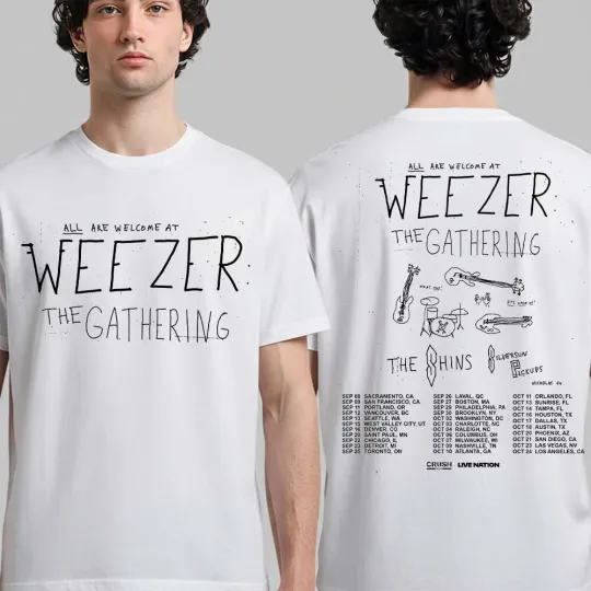 Discover Weezer The Gathering Tour 2026 North America City Dates Unisex 2Sided T-Shirt