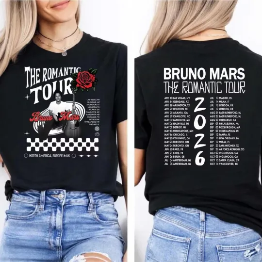 Discover Bruno Mars Tour 2026 T-Shirt Retro Front Back Concert Dates Pop Fan Tee