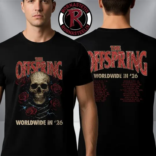 Discover The Offspring Supercharged Worldwide in 26 Tour Rose Skull 2026 T Shirt TU708