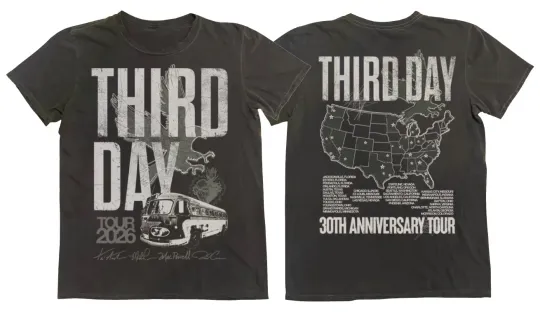 Discover Third Day 30th Anniversary Tour Merch Spring 2026 Tour Map TShirt Comfort Colors