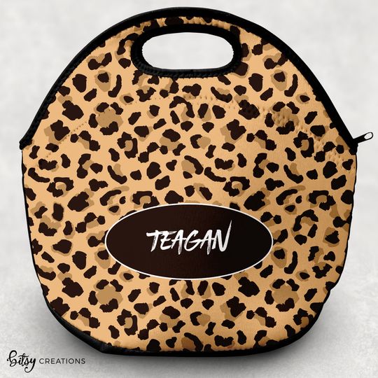 Discover Personalized Animal Print Lunch Tote - Cheetah Leopard Print Lunch Bag for Kids - Washable Soft Neoprene - Lunchbox Daycare Preschool