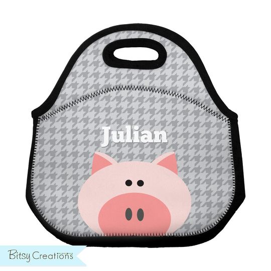 Discover Pig Lunch Tote - Personalized Lunch Bag for Kids - Washable Soft Neoprene - School Lunchbox Daycare Preschool Bottle Carrier