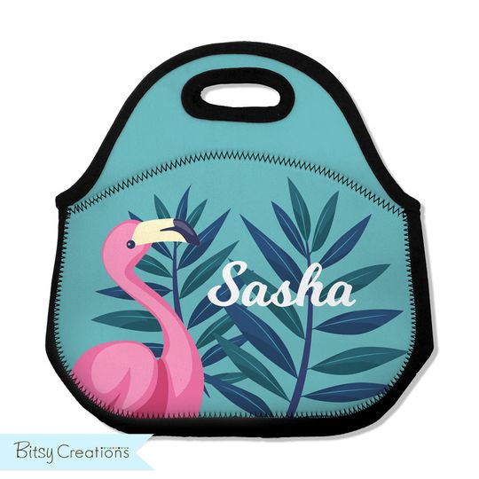 Flamingo Lunch Tote - Personalized Lunch Bag for Kids or Adults - Washable Soft Neoprene - Pink Flamingo Work Lunchbox Daycare Preschool
