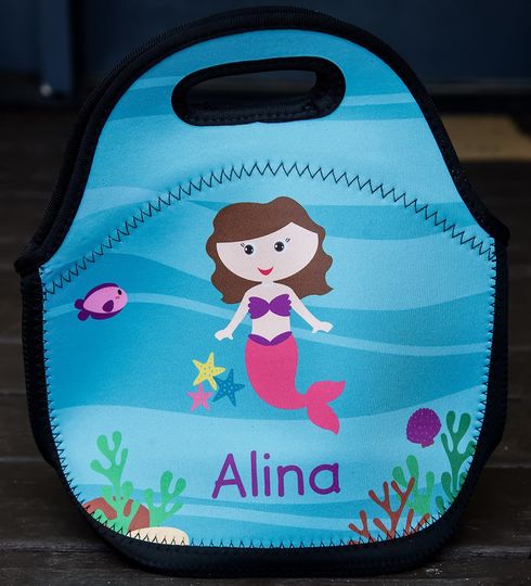 Discover Mermaid Lunch Tote - Choose Hair, Skin, Eye Color - Personalized Lunch Bag for Kids - Washable Soft Neoprene - School Daycare Preschool