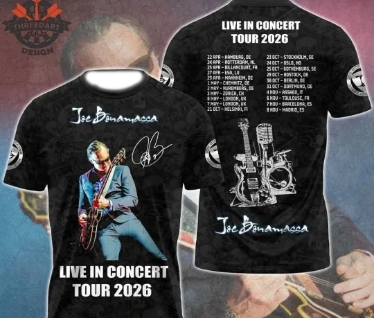 Discover Joe Bonamassa Tour 2026 3D T-Shirt All sizes S to 6XL PP2890