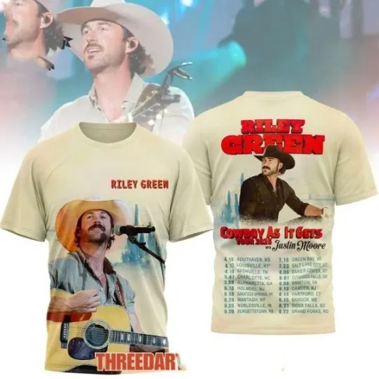 Discover Riley Green Cowboy As It Gét Tour 2026 All Over Print 3D T-Shirt BO2841