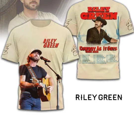 Discover Riley Green Cowboys As It Gets Tour 2026 3D T-Shirt BO2840
