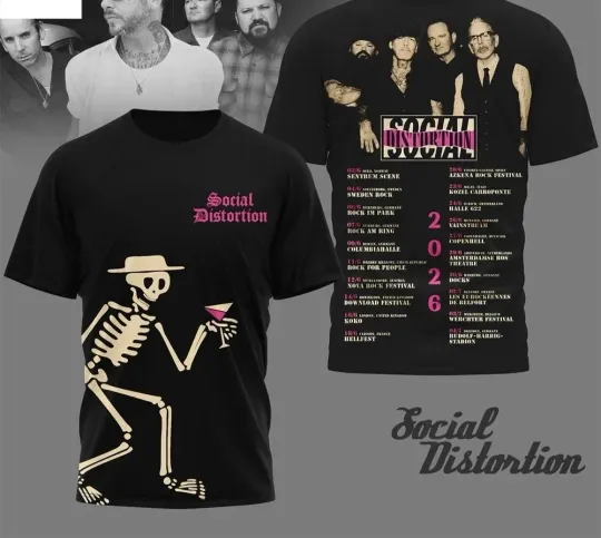 Discover New Social Distortion European Tour 2026 Black S to 5XL 3D AOP Shirt ZL655