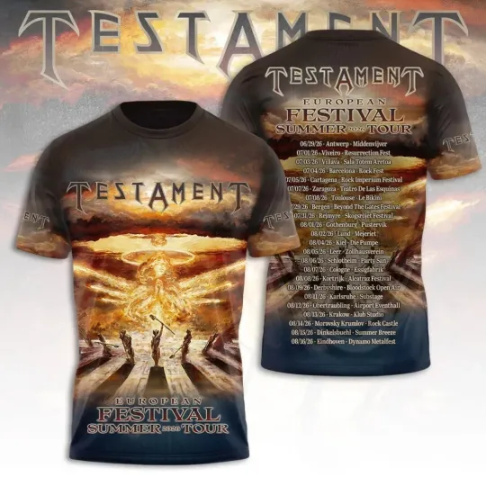 Discover Hot Rare Testament On New Tour 2026 S to 5XL 3D Shirt All Over Print ZL653