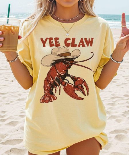 Discover Comfort Colors Lobster Cowboy Shirt, Trendy Yee Claw Tee, Funny Lobster Shirt, Western Beach Top Amalfi Coast Trip, Tomato Girl Summer