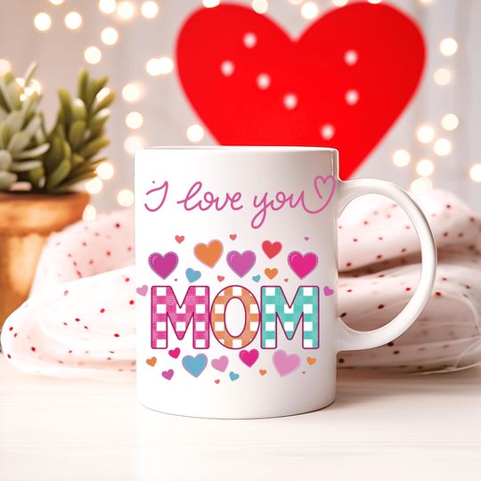 I Love You Mom Heart Pattern Mug | Ceramic Coffee Cup 11oz 15oz