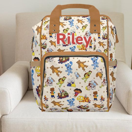 Discover 90s Nostalgia Cartoon Characters Diaper Backpack, Unisex Baby Shower Bag, Blues Clues, Dora, Franklin, Bob the Builder