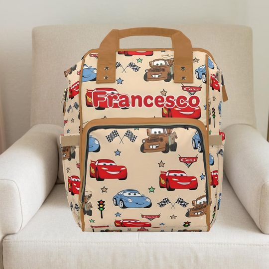 Disney Lightning McQueen Diaper Backpack for Boys with Baby Blanket