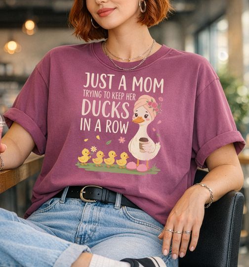 Discover Funny Mom Ducks in a Row Graphic Tee, Comfort Colors Relaxed Fit Cotton Shirt