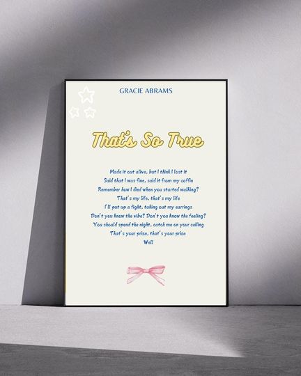 Discover Gracie Abrams "That's So True" Poster Print no Frame