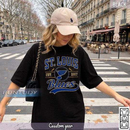 Discover Vintage St. Louis Blues Hockey T-shirt, STL Hockey Crewneck, Retro Blues Shirt