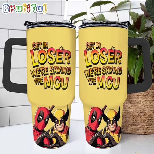 Discover Deadpool And Wolverine Get In Loser We’re Saving The MCU 40oz Tumbler With Handle